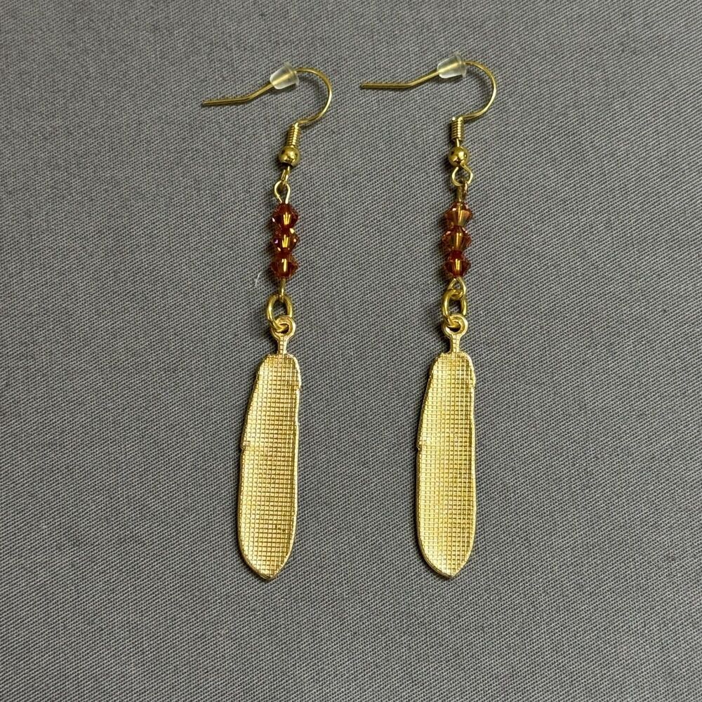 Gold Tone Orange Butterfly Dangle Drop Earrings Womens Glass Enamel Jewelry - Picture 5 of 7